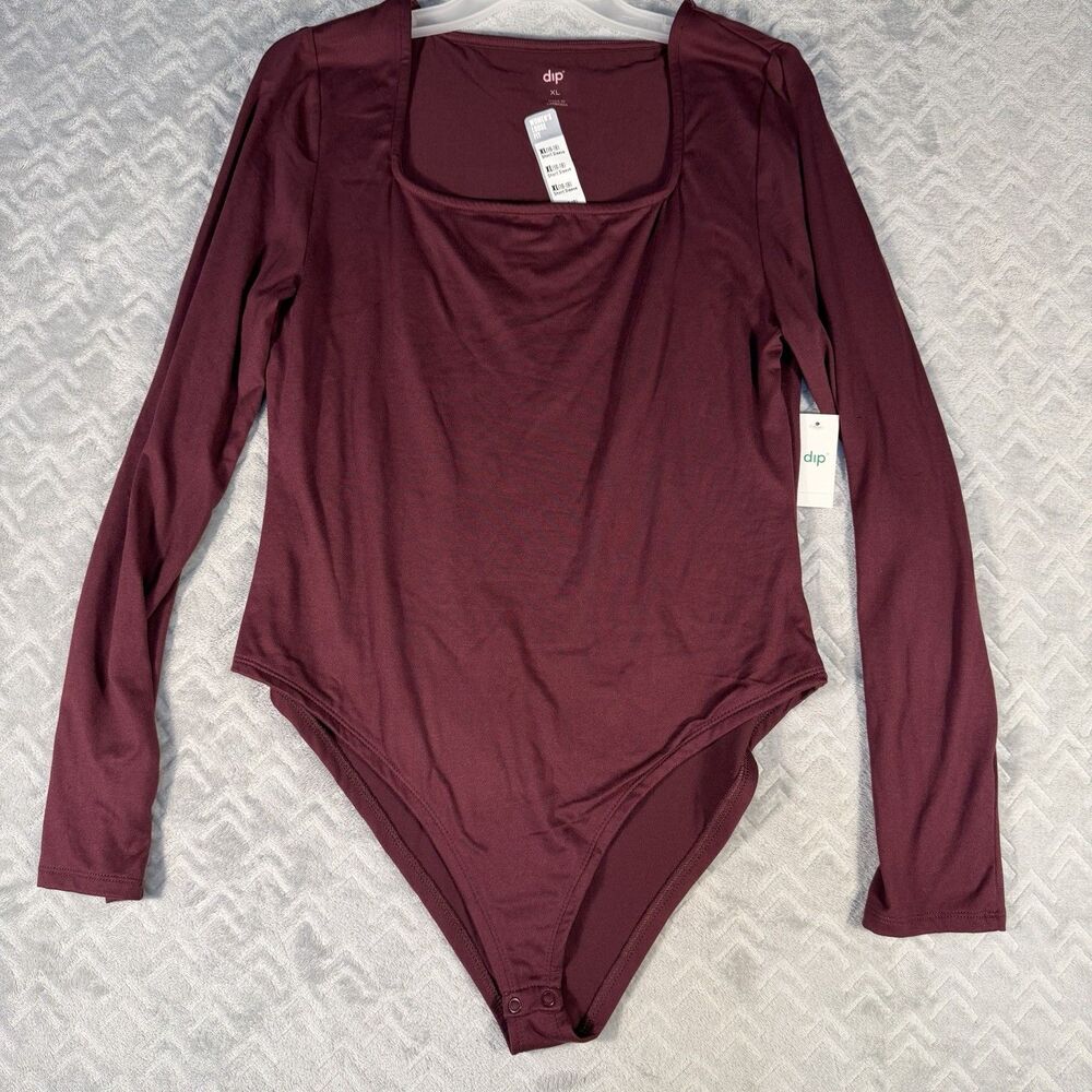 Dip Bodysuit Women XL Maroon Long Sleeve Boat‎ Neck Snap Closure New With Tags